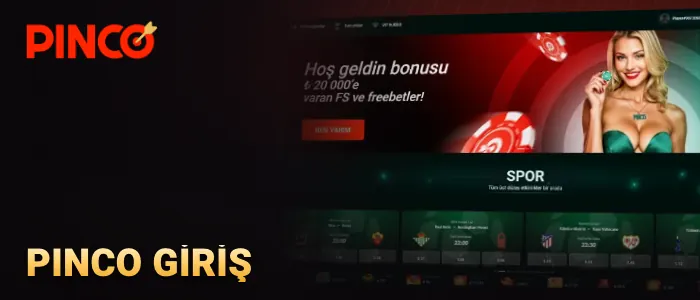 Pinco casino giriş ekranı, bonus teklifi ve TRY bakiyesi gösteren tanıtım görseli